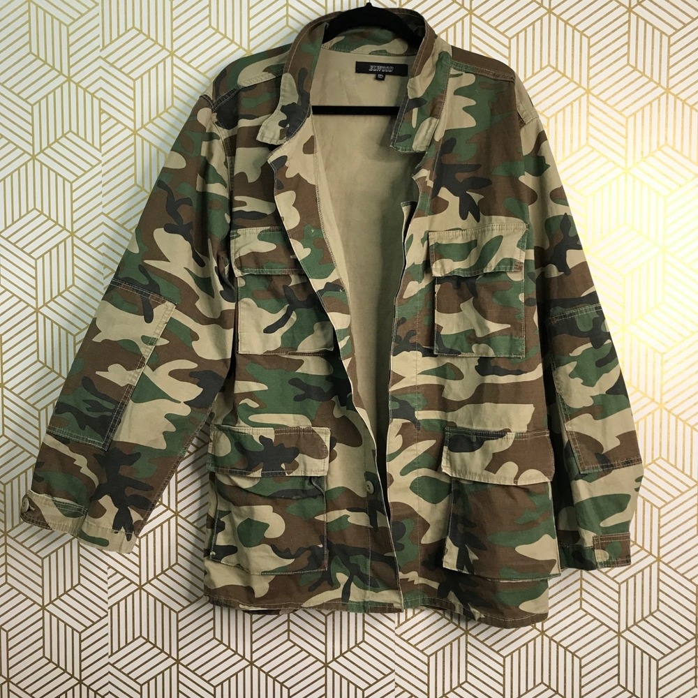Elwood Mens Camouflage Button Front Jacket 2XL Green/Beige Cotton Blend